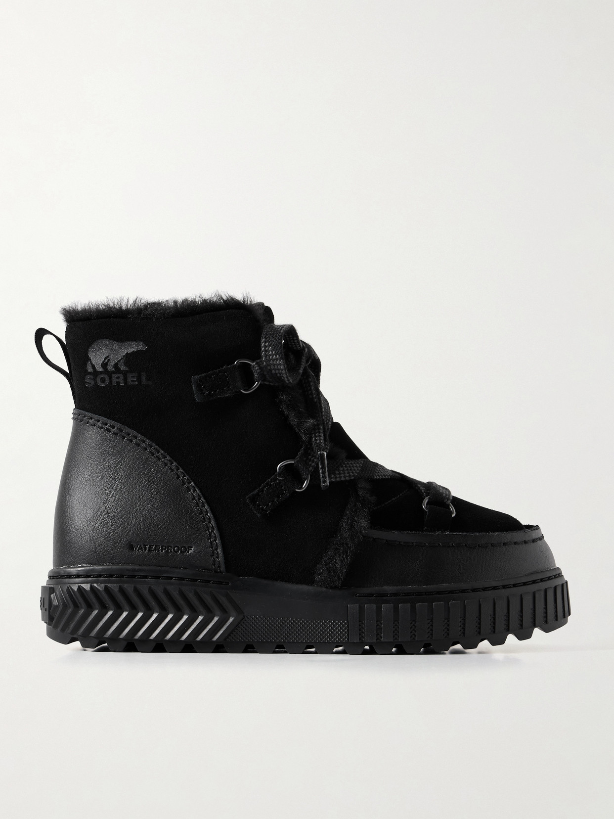 Sorel - Ona Ave™ Faux Shearling-lined Leather-trimmed Suede Ankle Boots - Black