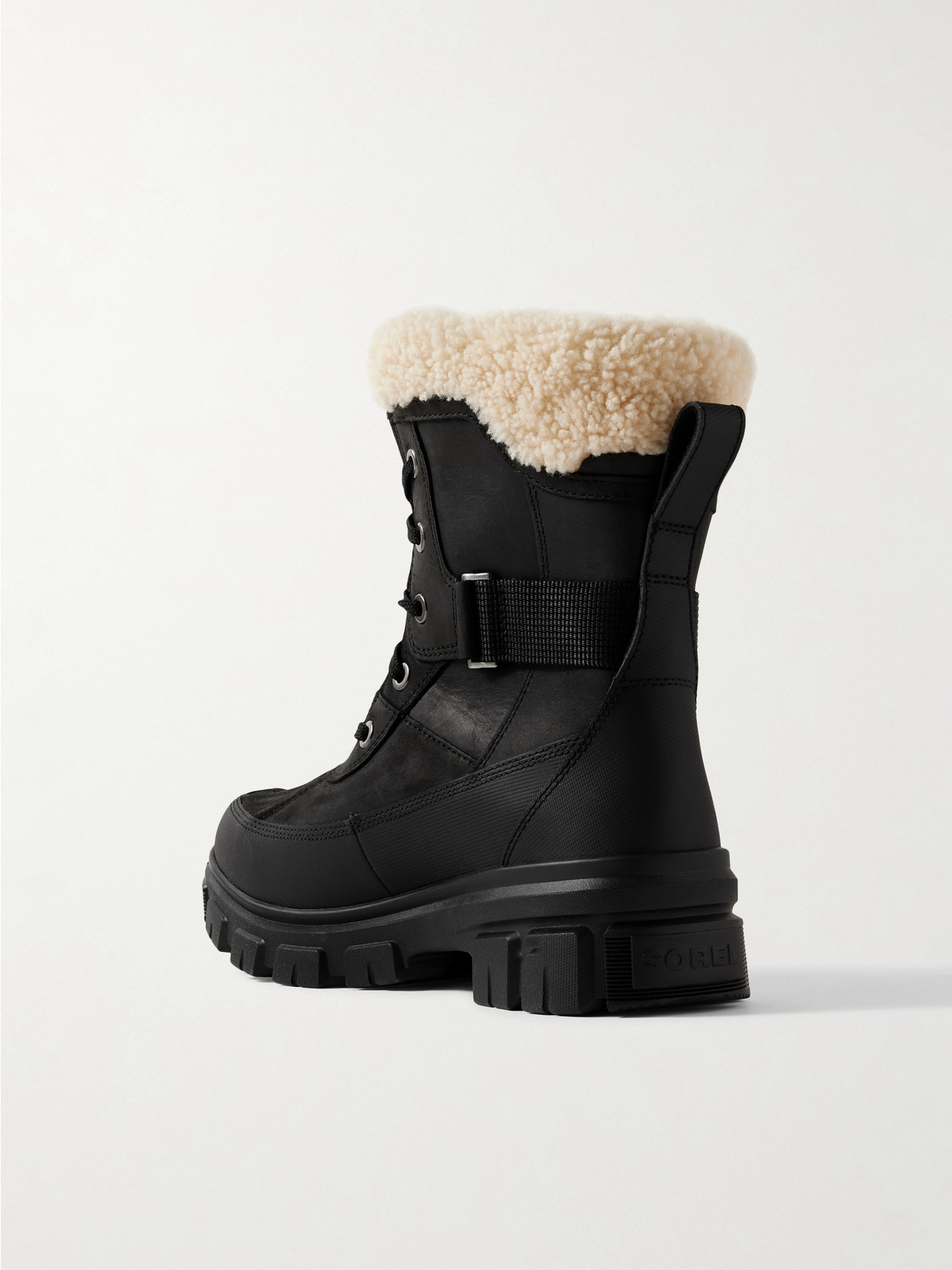 SOREL TIVOLI V PARC SHEARLING-LINED AND RUBBER-TRIMMED LEATHER ANKLE BOOTS