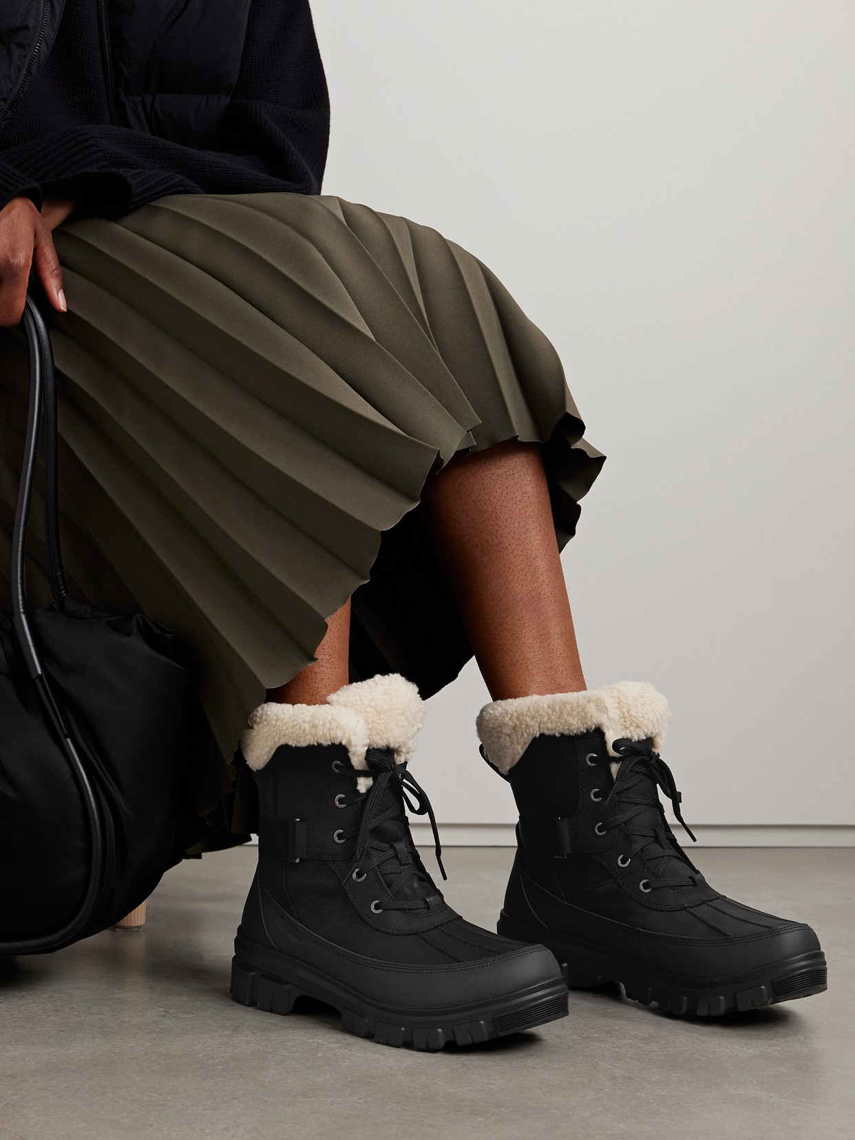 SOREL TIVOLI V PARC SHEARLING-LINED AND RUBBER-TRIMMED LEATHER ANKLE BOOTS