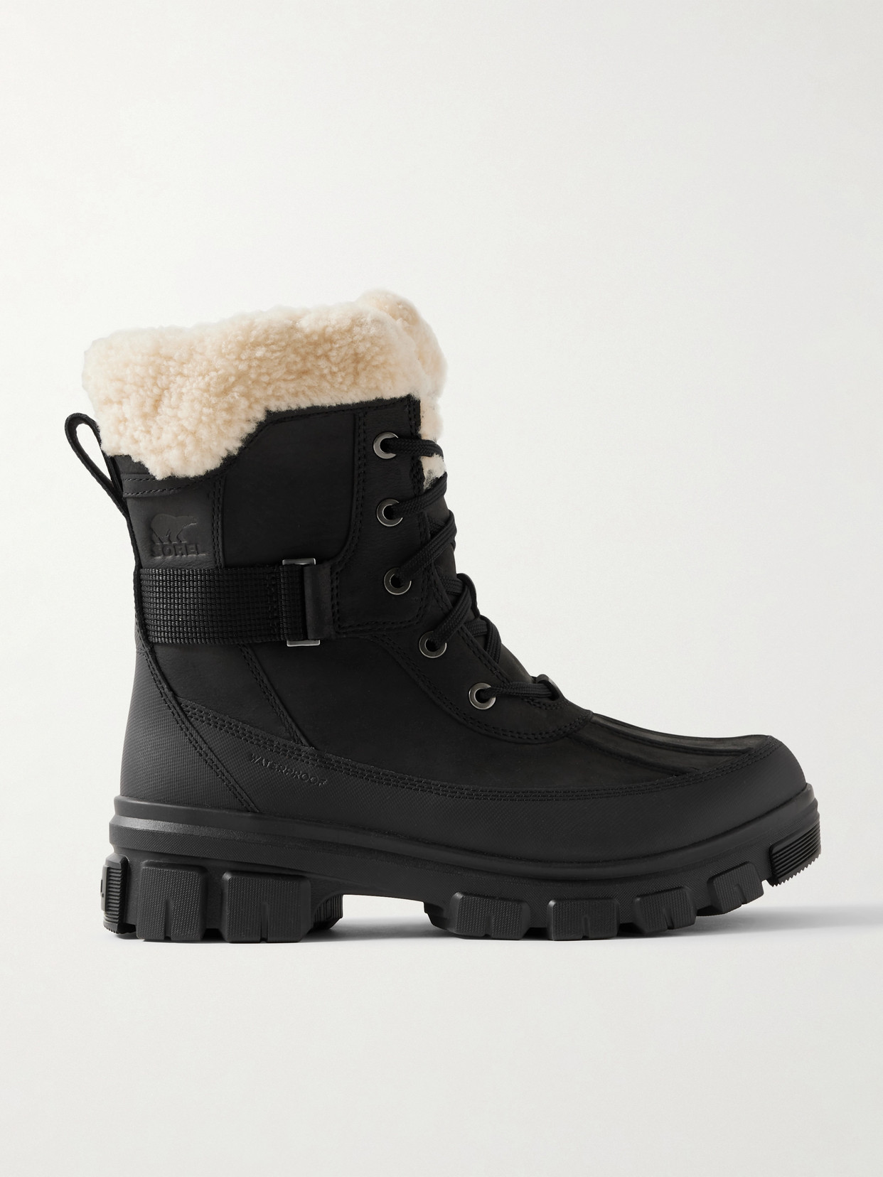 SOREL TIVOLI V PARC SHEARLING-LINED AND RUBBER-TRIMMED LEATHER ANKLE BOOTS