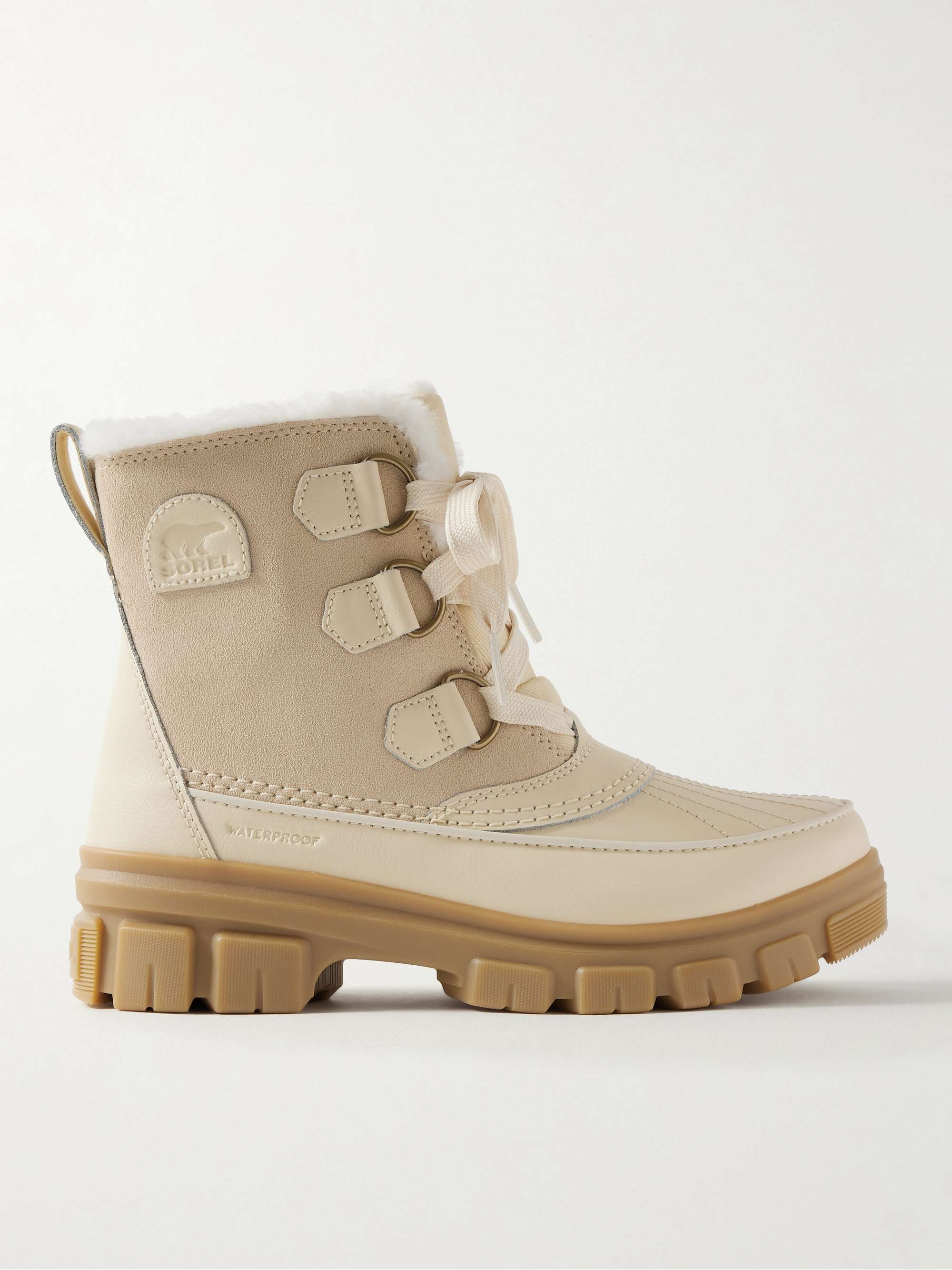White Tivoli faux shearling lined leather trimmed suede ankle boots SOREL NET A PORTER