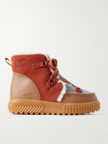 Sorel ONA AVE™ Alpine faux shearling-trimmed felt, suede and leather ankle boots