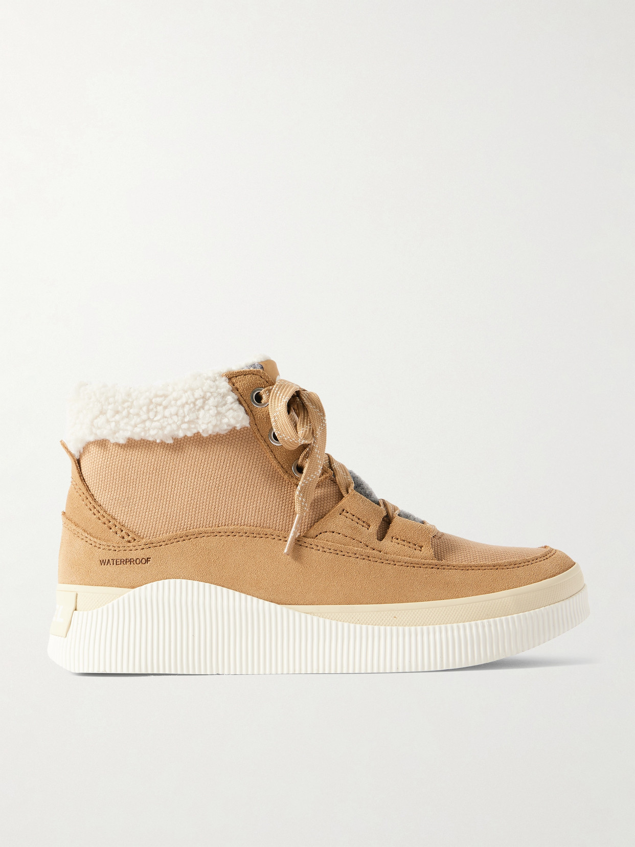 Sorel Out 'n About Iv Faux Shearling And Felt-trimmed Suede And Canvas Ankle Boots In Brown