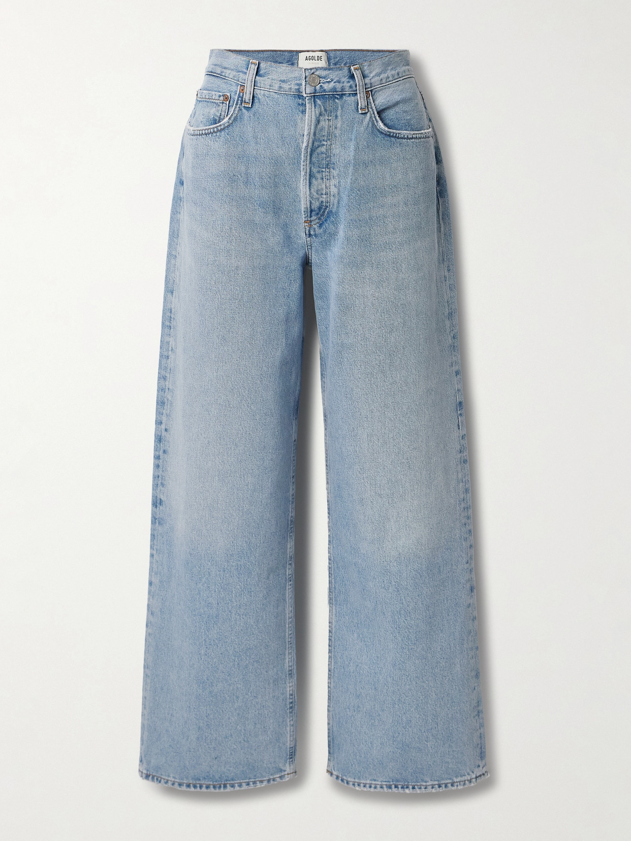 Agolde Luna Pieced High Waist Raw Hem Barrel Jeans In Blue