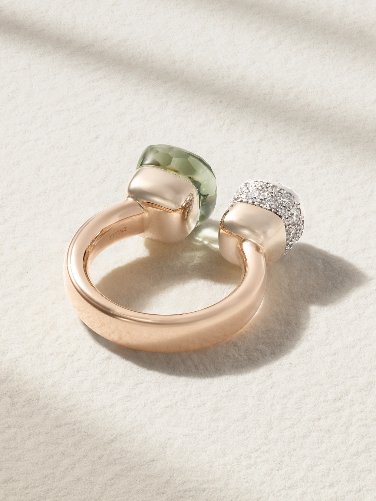 Pomellato Nudo 18kt Rose And White Gold Ring With Diamonds And Prasiolite In Gold