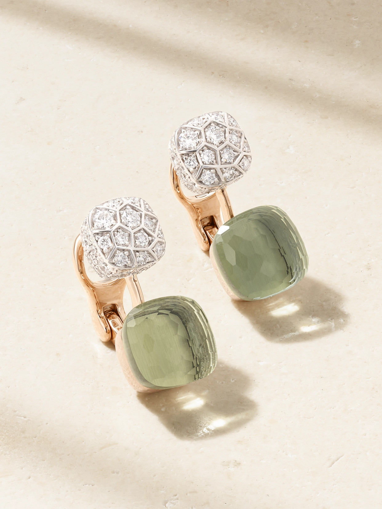 Pomellato Nudo 18-karat Rose And White Gold, Prasiolite And Diamond Earrings In Green