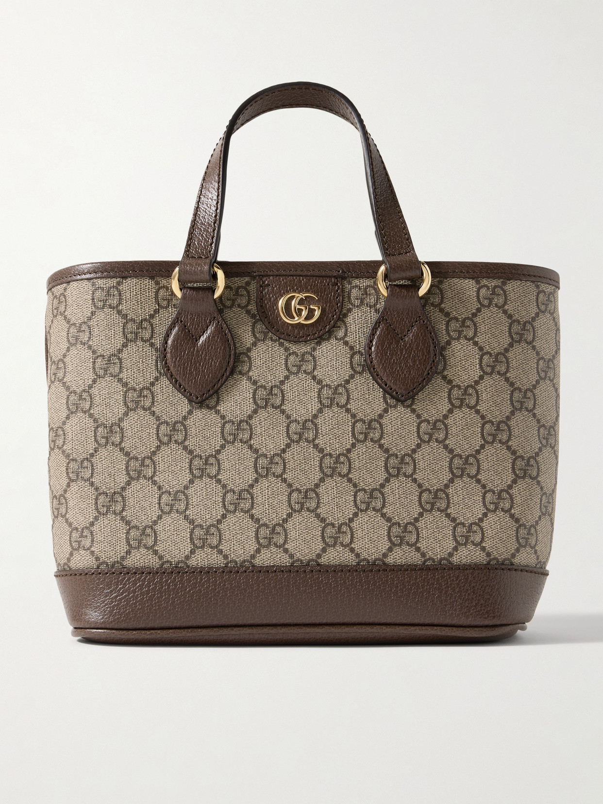 Gucci - Ophidia Mini Embellished Leather-trimmed Printed Coated-canvas Tote - Brown