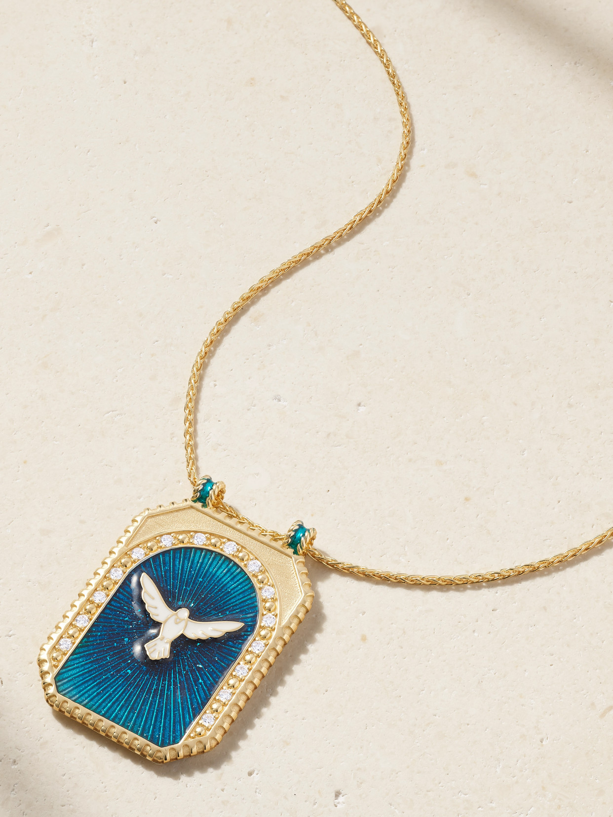Marie Lichtenberg Peace Scapular 18-karat Gold, Diamond And Enamel Necklace In Blue