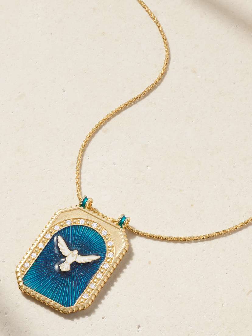 Marie Lichtenberg Peace Scapular 18-karat Gold, Diamond And Enamel Necklace