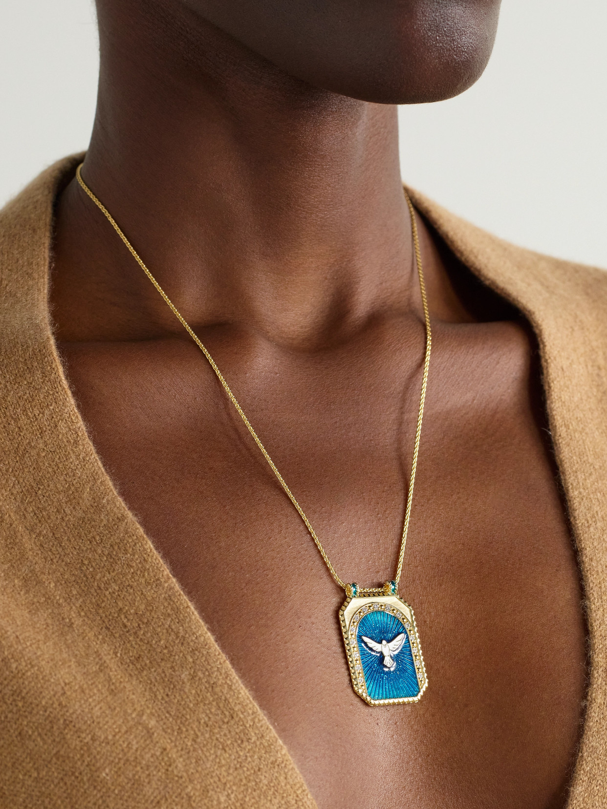 MARIE LICHTENBERG PEACE SCAPULAR 18-KARAT GOLD, DIAMOND AND ENAMEL NECKLACE