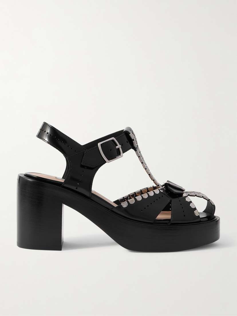 BALLY Pasely Perforated Studded Leather Platform Sandals