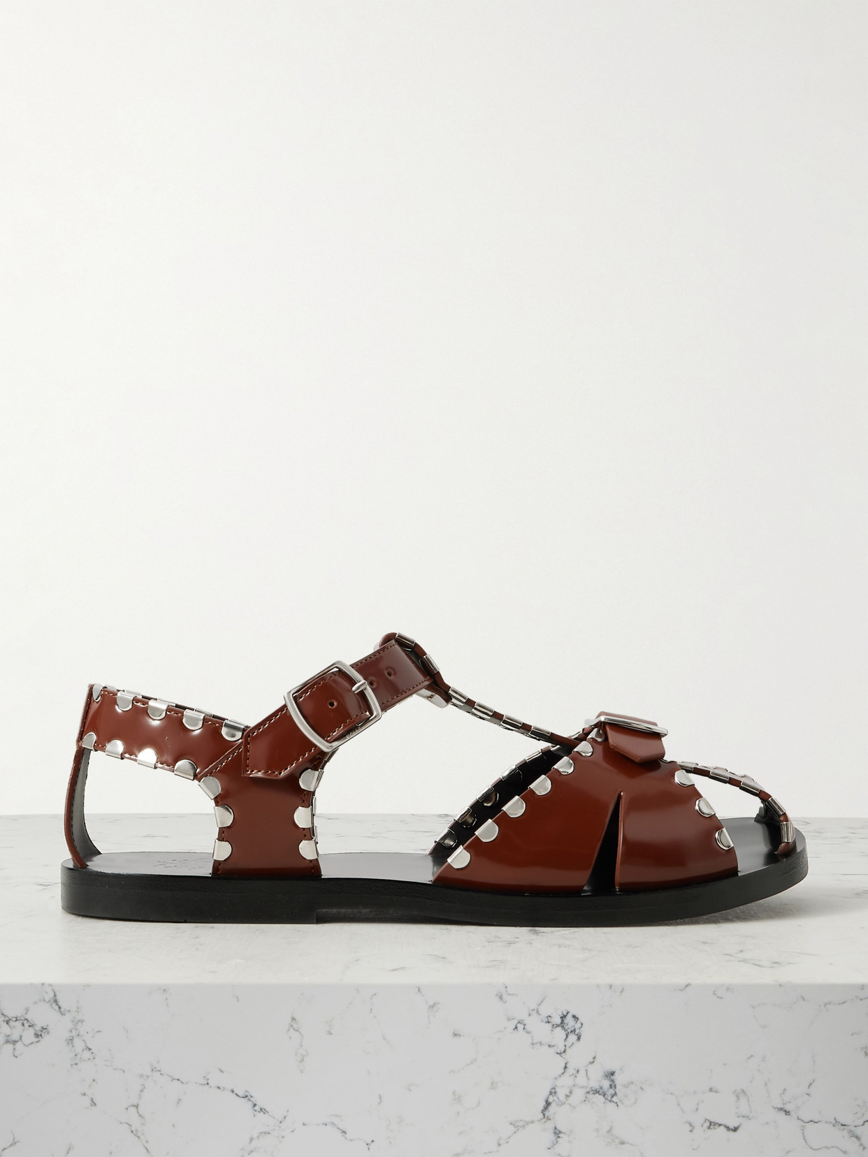 BALLY - Pasely Studded Glossed-leather Sandals - Brown