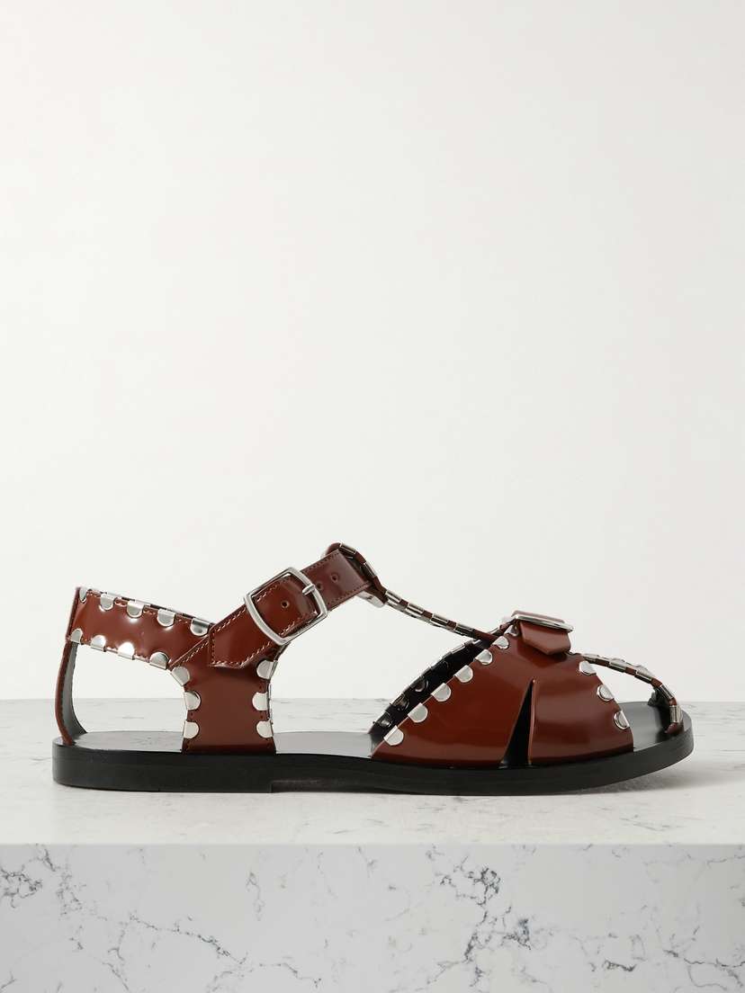 BALLY Pasely Studded Glossed-leather Sandals