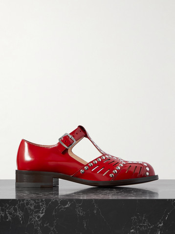 BALLY Spiegel studded cutout glossed-leather brogues