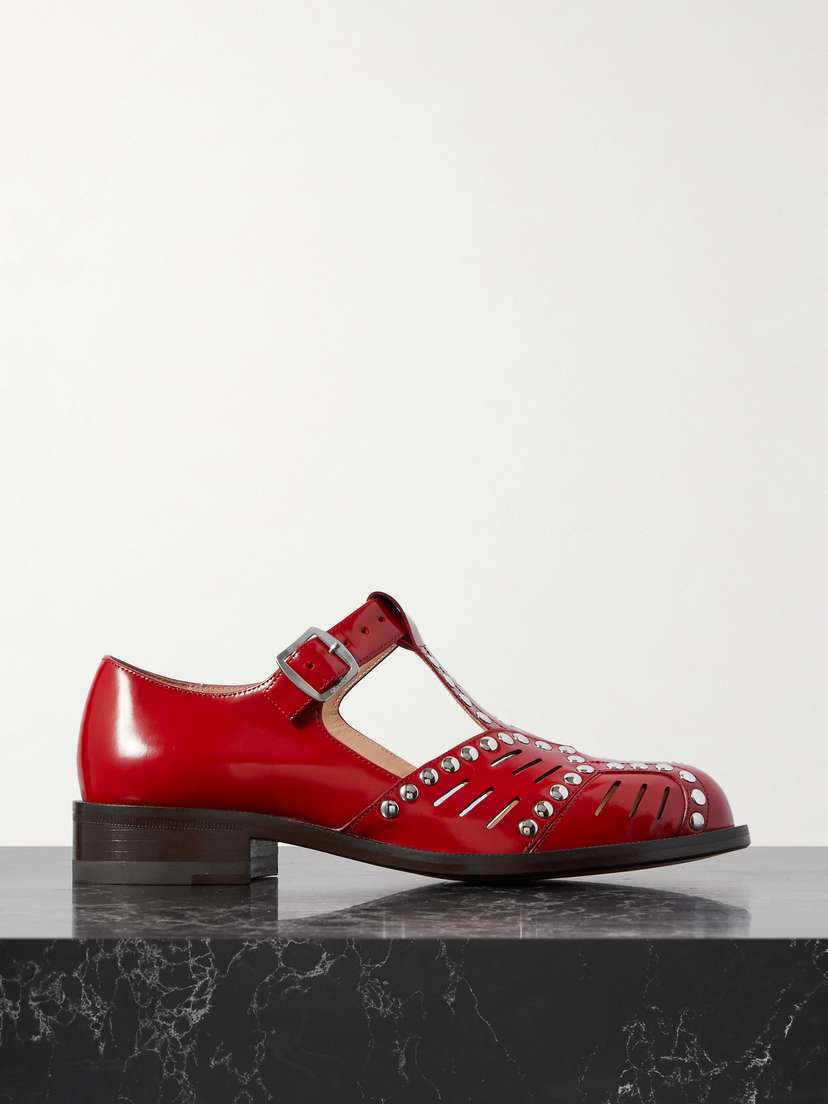 BALLY Spiegel Studded Cutout Glossed-leather Brogues