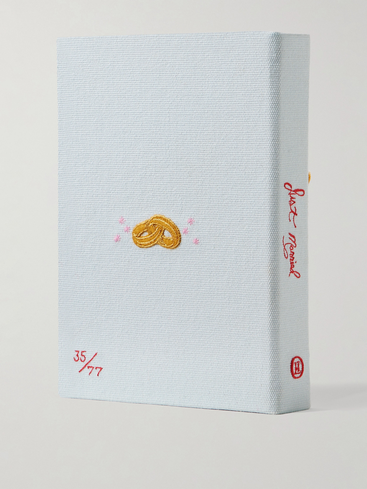 Olympia Le-tan Just Married Embroidered Appliquéd Canvas Clutch In Blue