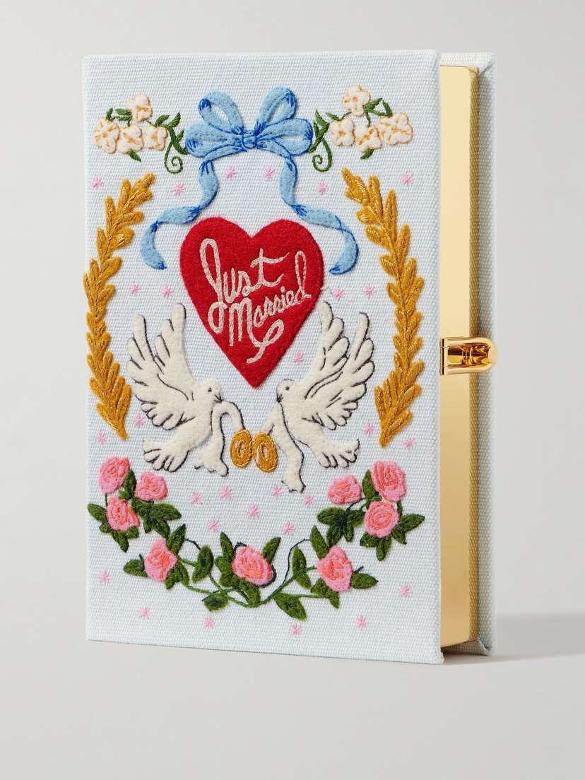 Olympia Le-Tan Just Married Embroidered Appliquéd Canvas Clutch