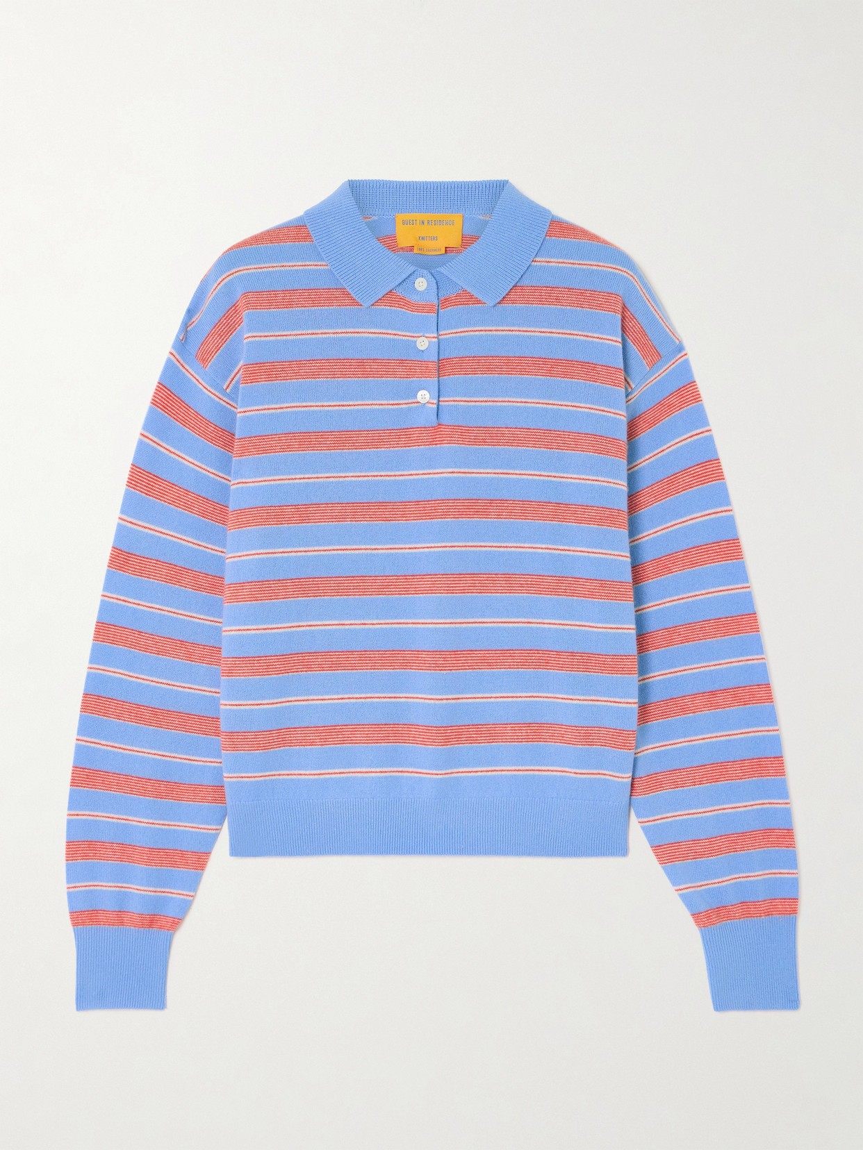 Guest In Residence Womens French Blue Combo Collegiate Striped Cashmere-knit Polo Shirt Xs In Blue