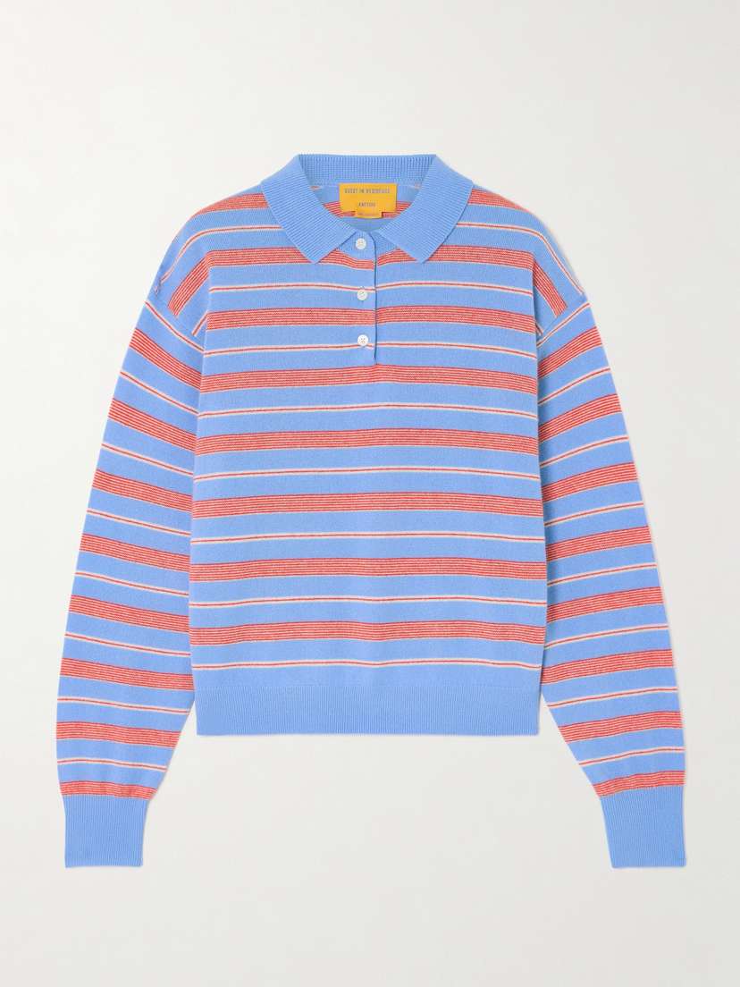 Guest In Residence Striped Cashmere Polo Sweater