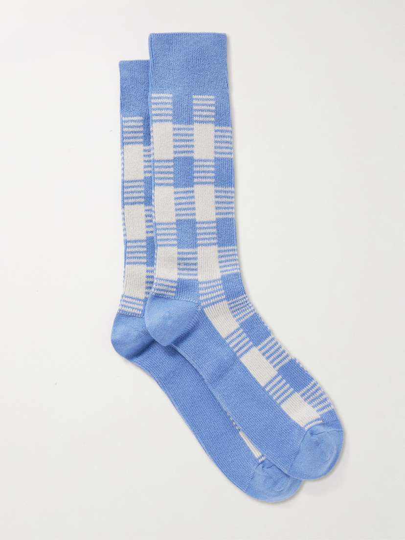 Guest In Residence Gingham Silk And Linen-blend Socks