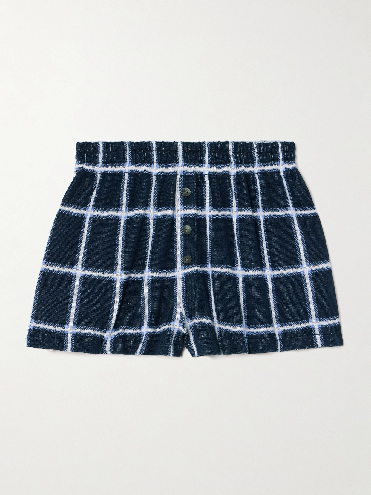 Guest In Residence Picnic Checked Silk And Linen-blend Shorts In Blue