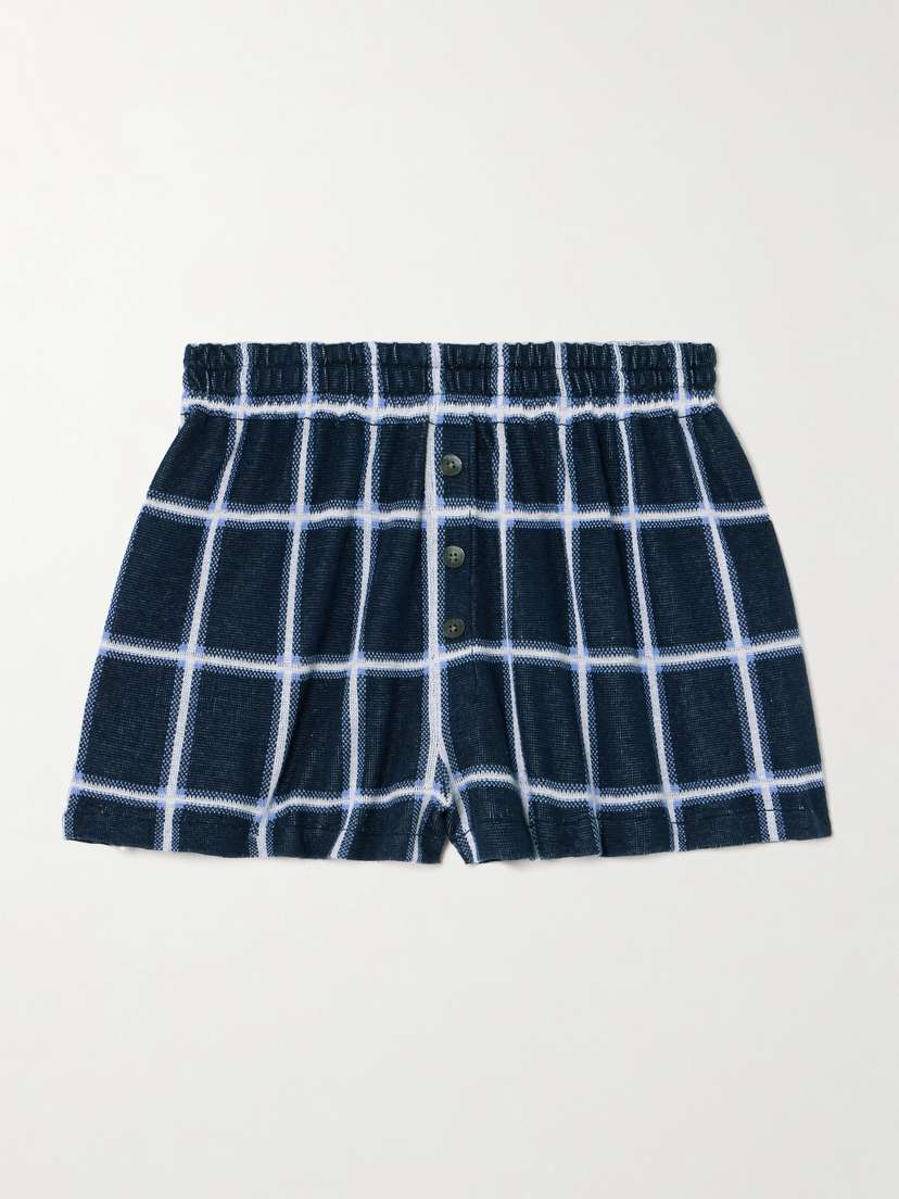 Guest In Residence Picnic Checked Silk And Linen-blend Shorts