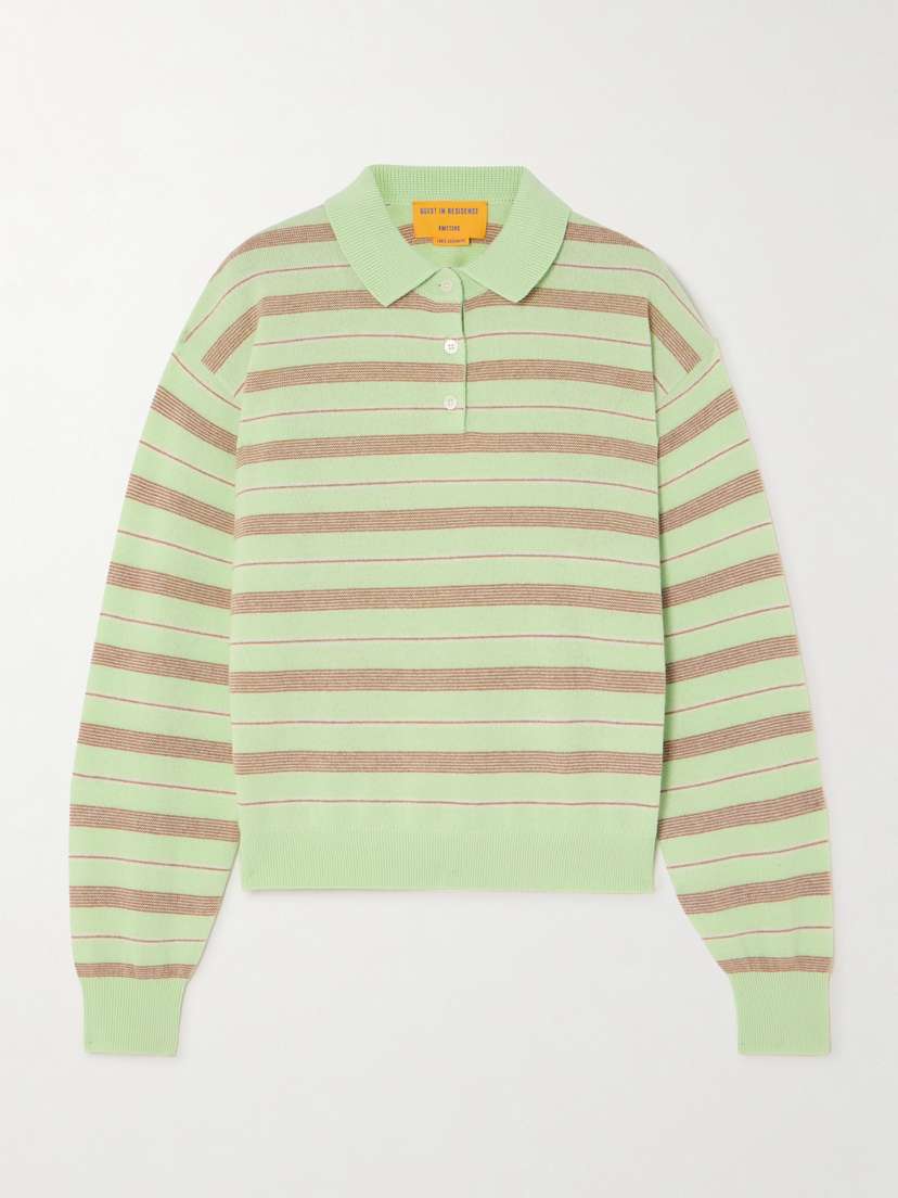 Guest In Residence Striped Cashmere Polo Sweater