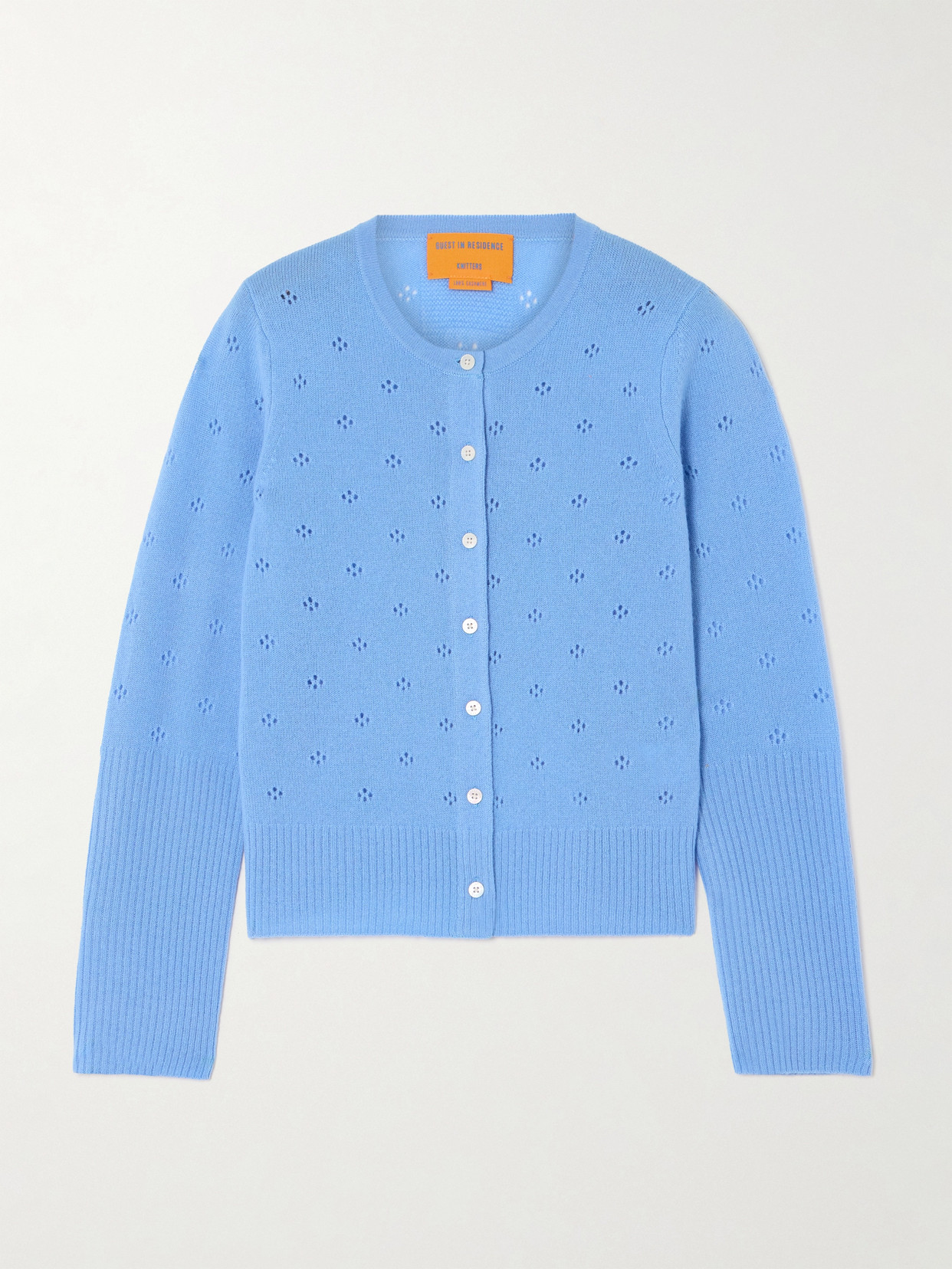 Guest In Residence Jane Pointelle-knit Cashmere Cardigan In Blue