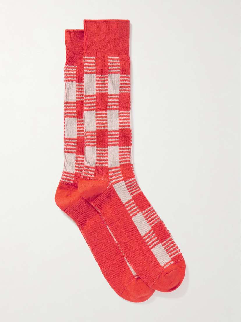 Guest In Residence Gingham Silk And Linen-blend Socks