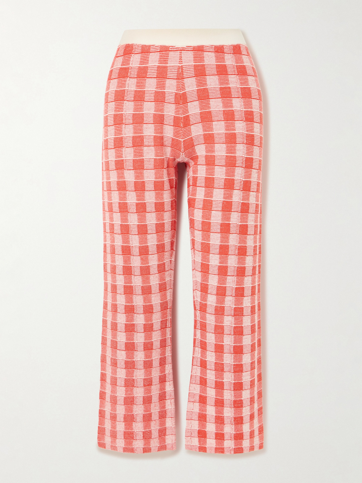 Guest In Residence Gingham Silk-blend Flared Pants In Red