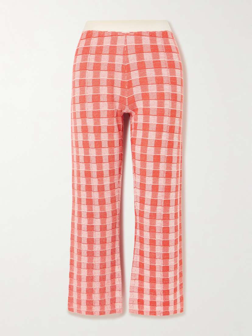 Guest In Residence Gingham Silk-blend Flared Pants