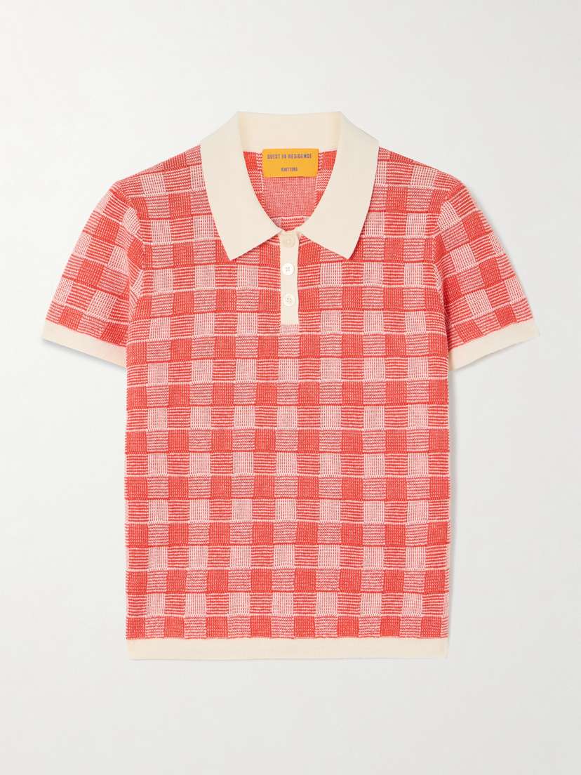 Guest In Residence Gingham Silk And Linen-blend Polo Shirt