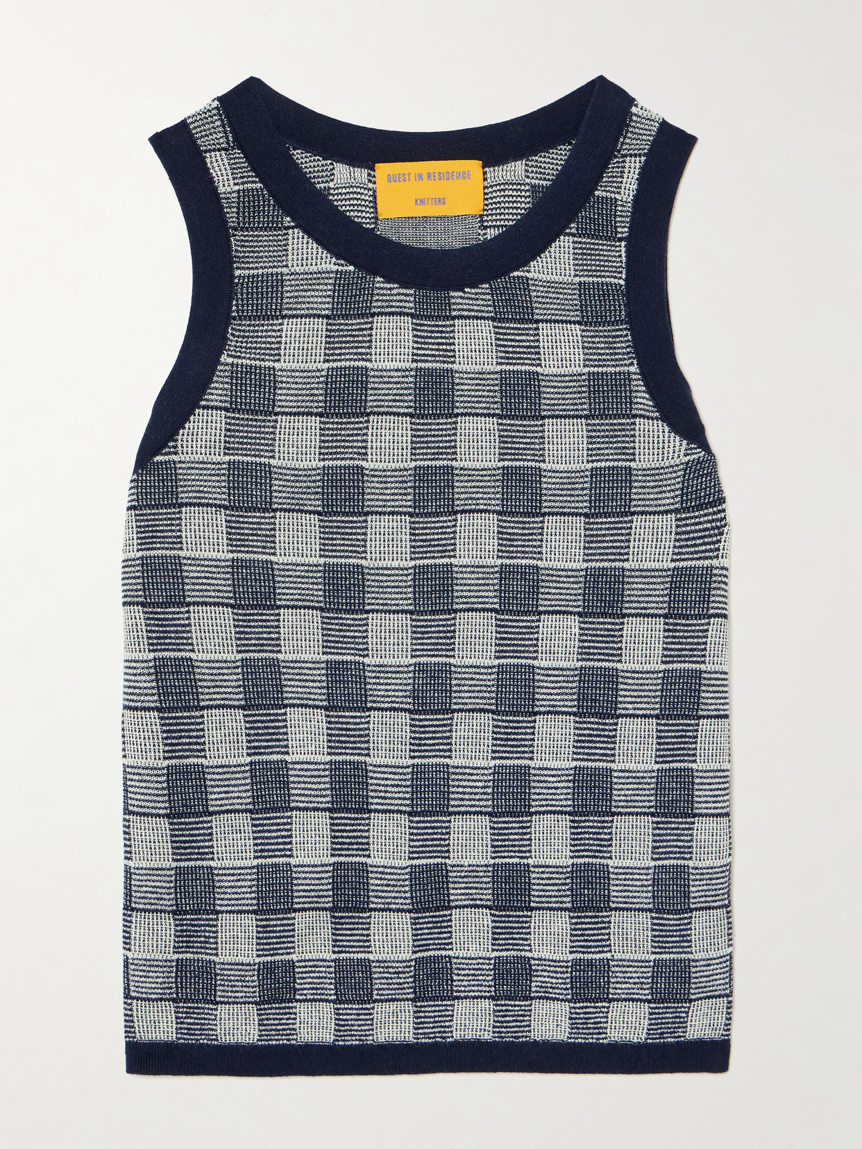 Guest In Residence Gingham Silk And Linen-blend Tank In Blue