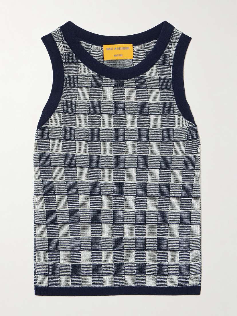Guest In Residence Gingham Silk And Linen-blend Tank