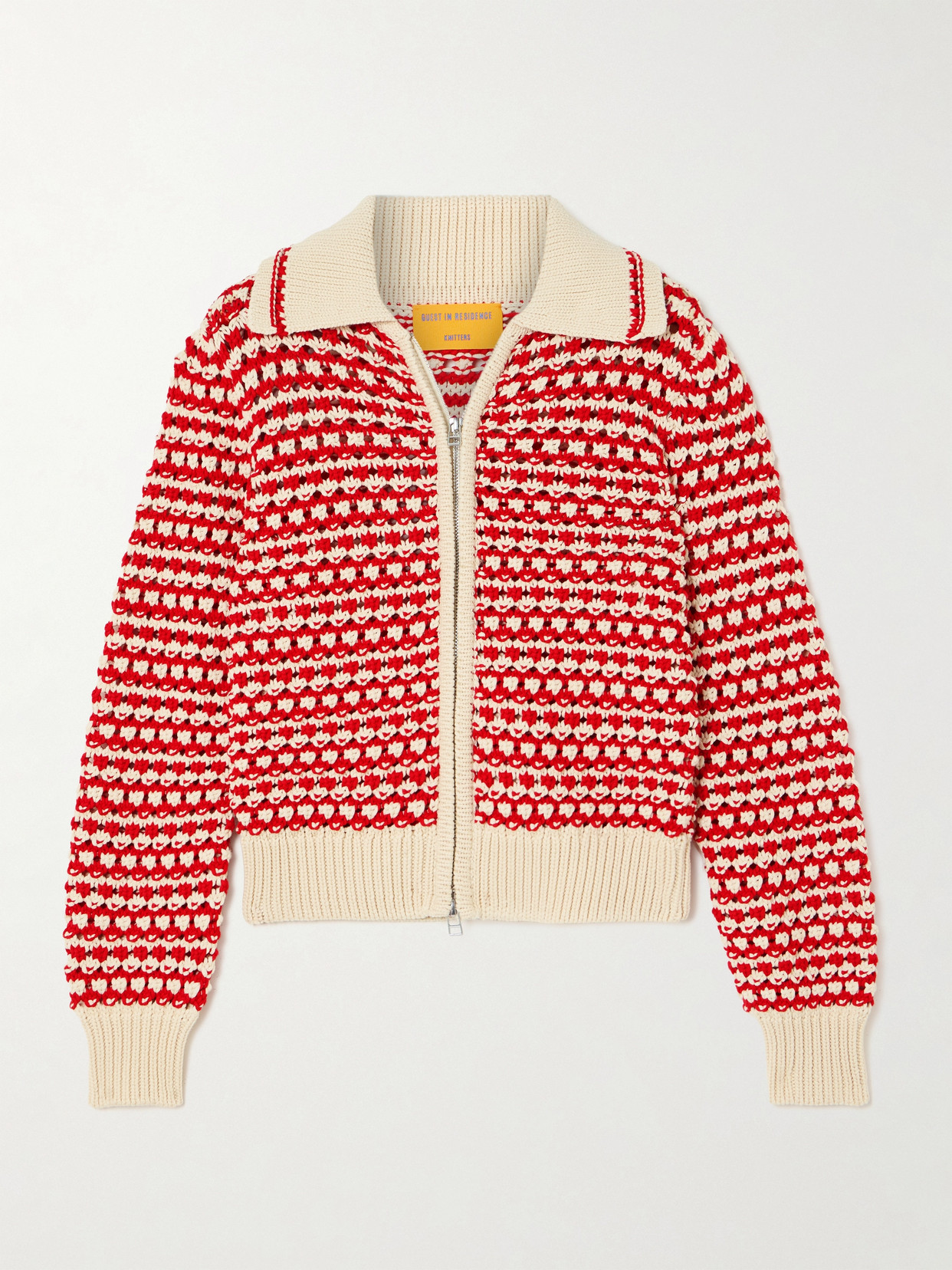 Guest In Residence - Kirby Open-knit Cotton-blend Zip-up Cardigan - Red