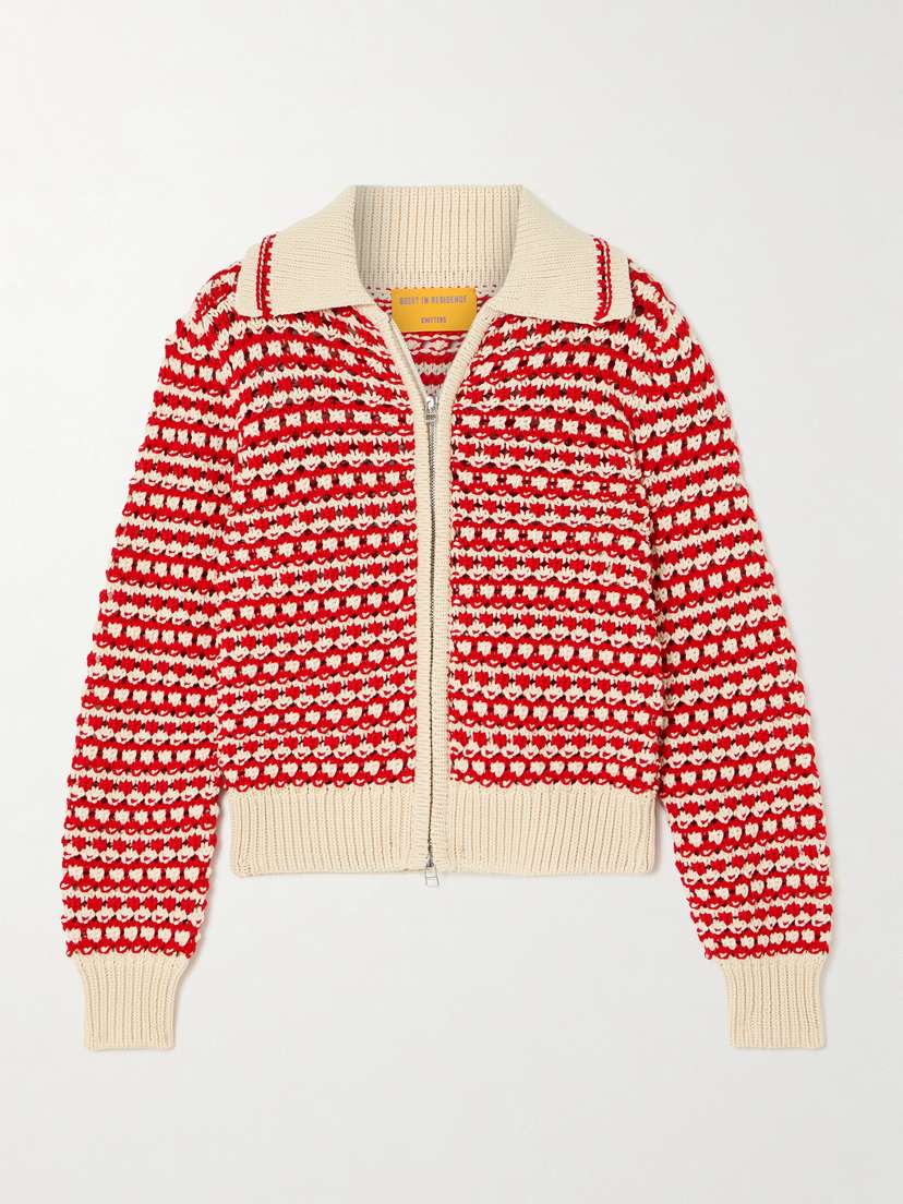 Guest In Residence Kirby Open-knit Cotton-blend Zip-up Cardigan