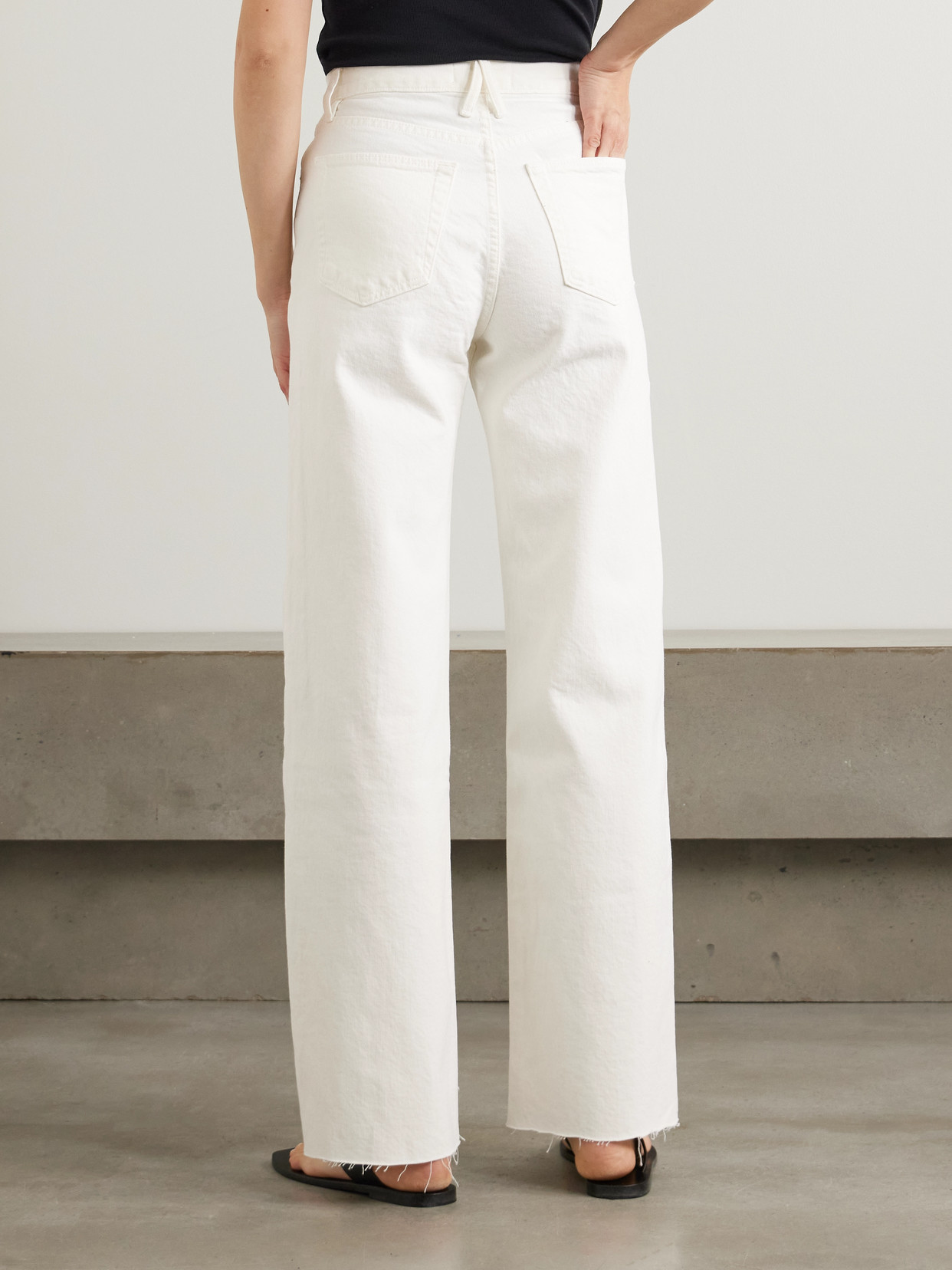 Shop Slvrlake Grace Frayed High-rise Wide-leg Jeans In White