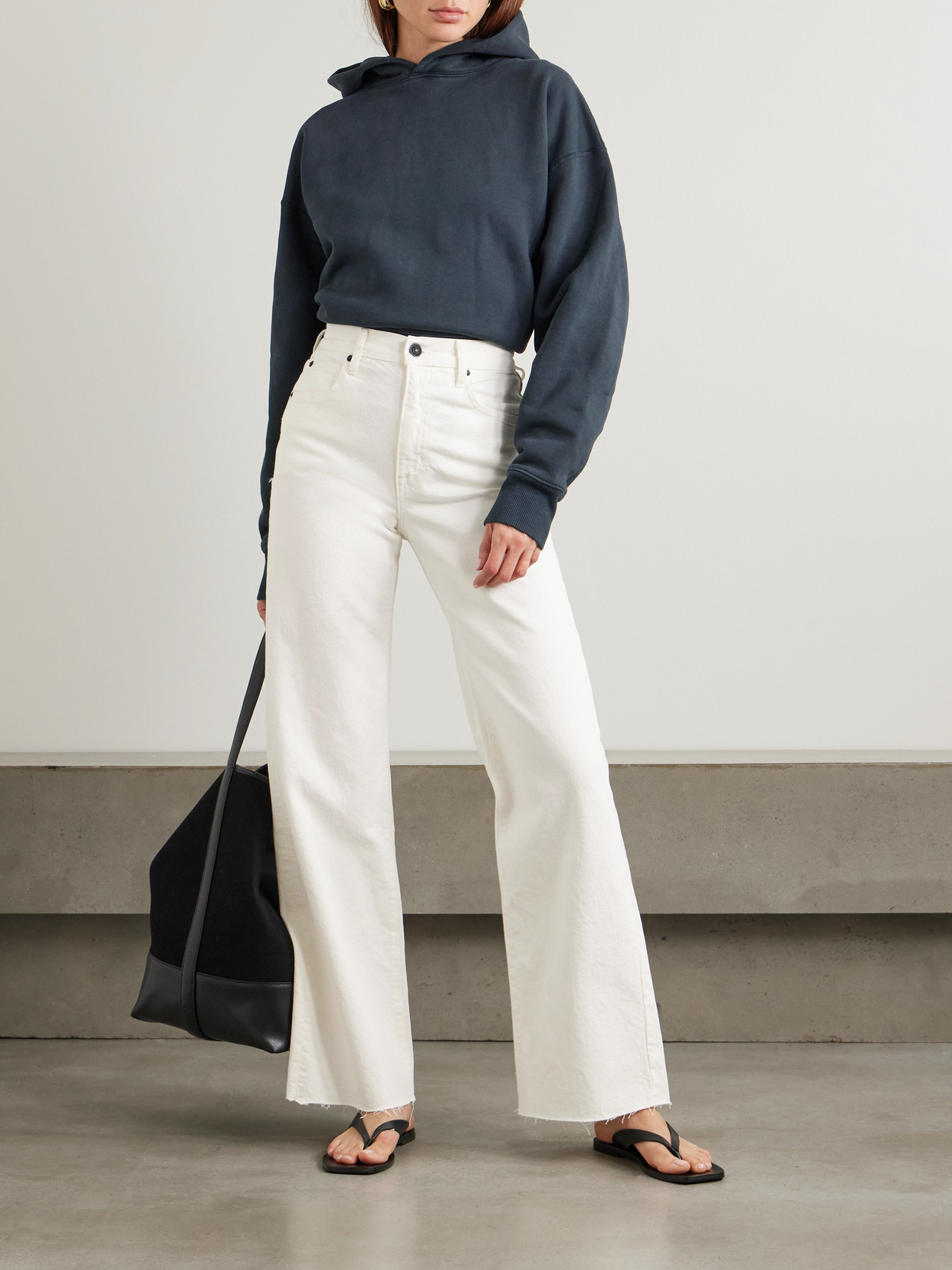 Shop Slvrlake Grace Frayed High-rise Wide-leg Jeans In White