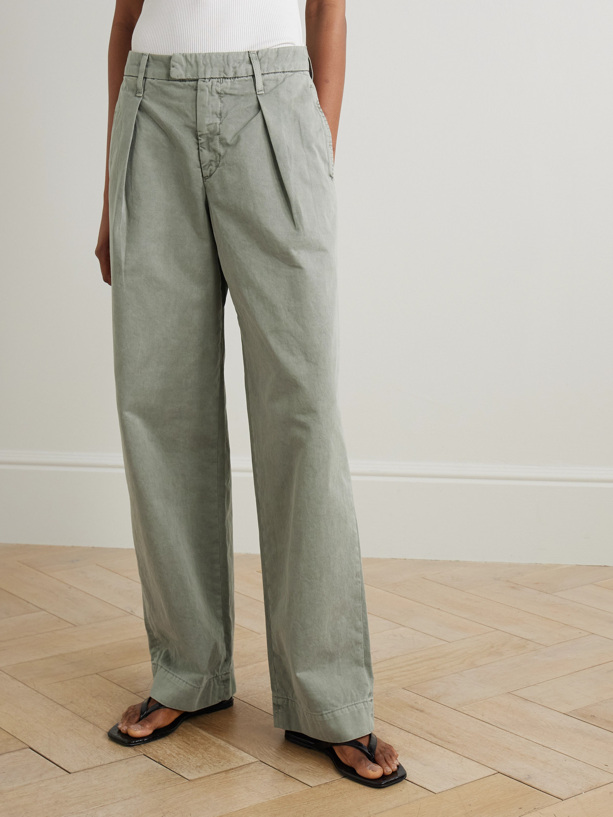 Slvrlake Pleated Cotton Wide-leg Pants