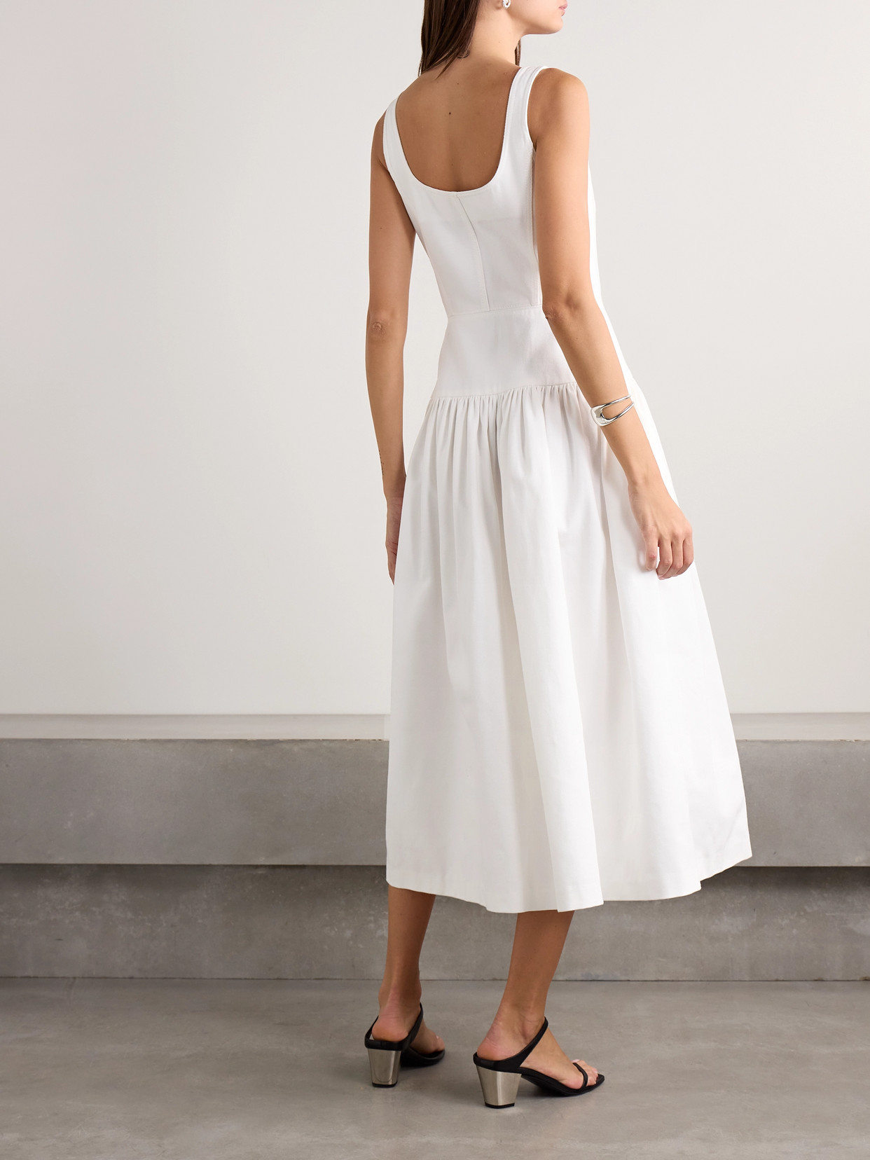 Adam Lippes Cassie Button-embellished Denim Midi Dress In White
