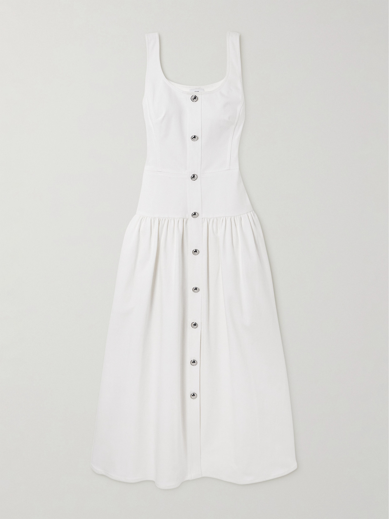 Adam Lippes Cassie Button-embellished Denim Midi Dress In White