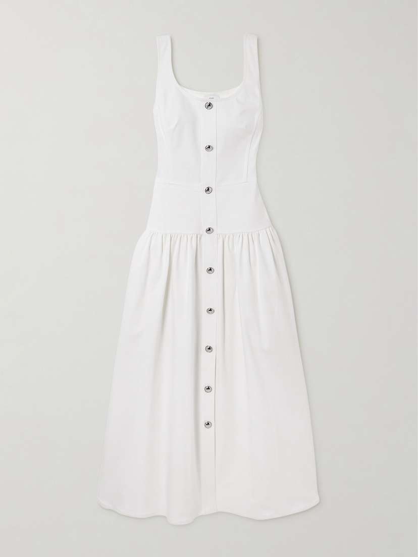 Adam Lippes Cassie Button-embellished Denim Midi Dress