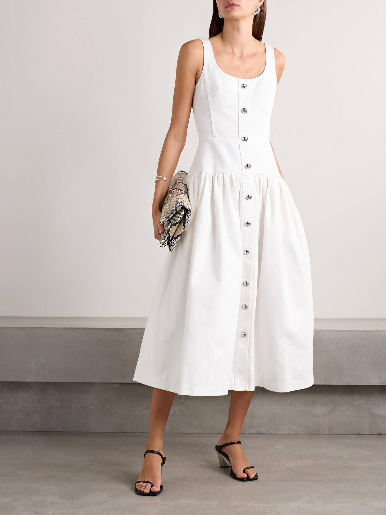 Adam Lippes Cassie Button-embellished Denim Midi Dress In White