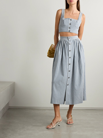 Adam Lippes Quinn button-embellished cropped striped denim top