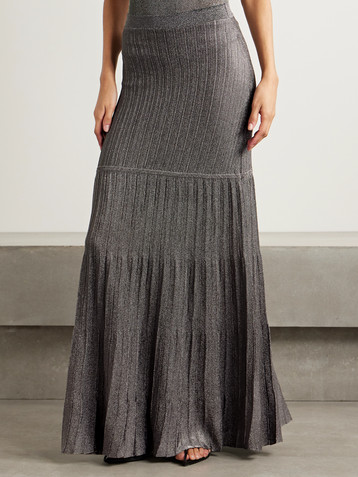 Adam Lippes Metallic ribbed-knit maxi skirt