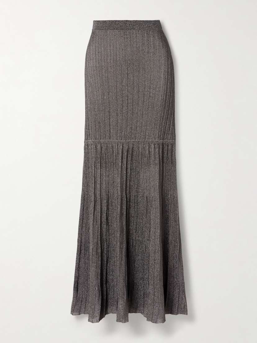Adam Lippes Metallic Ribbed-knit Maxi Skirt
