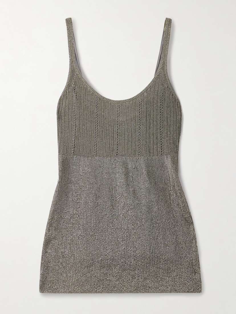 Adam Lippes Rue Metallic Pointelle And Ribbed-knit Tank