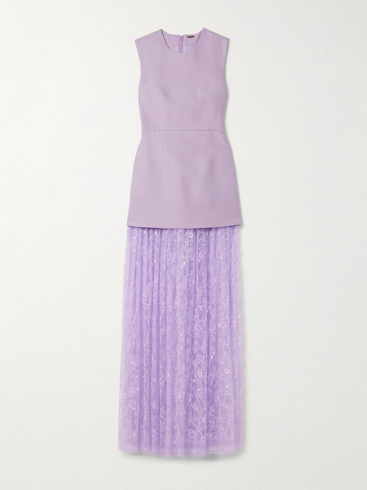 Adam Lippes Odette Layered Wool And Silk-blend And Lace Maxi Dress In Purple