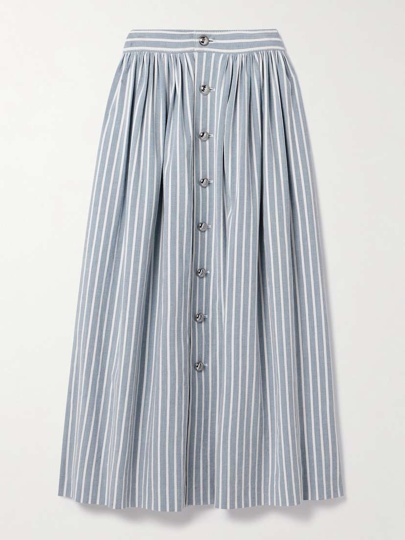 Adam Lippes Bryce Striped Denim Midi Skirt