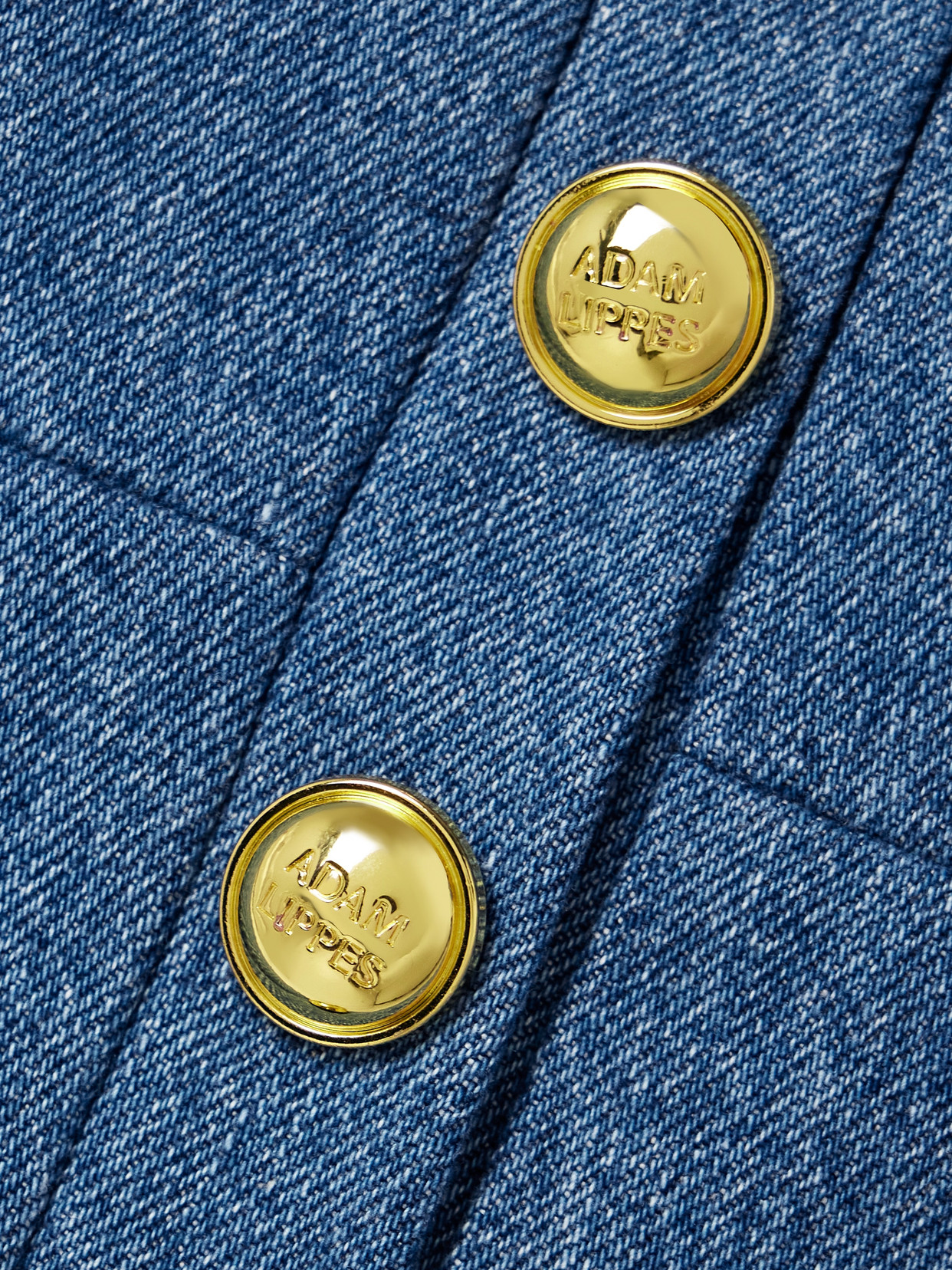 Adam Lippes Quinn Button-embellished Cropped Denim Top In Blue